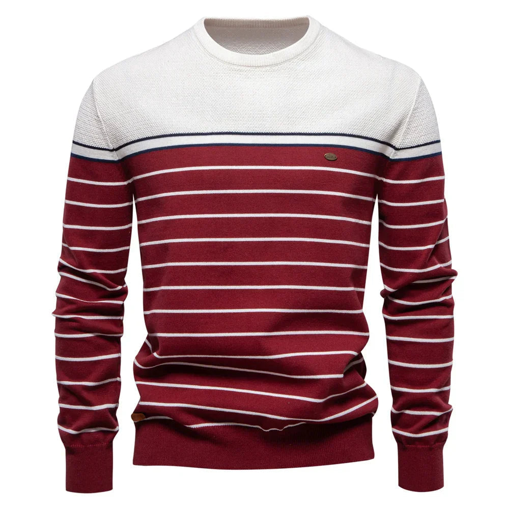 Men's Printed Ribbed Knit Crew Neck Jumper