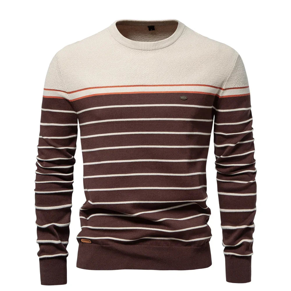 Men's Printed Ribbed Knit Crew Neck Jumper