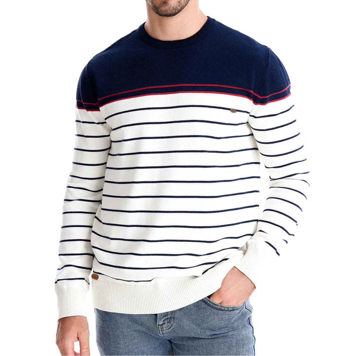 Men's Printed Ribbed Knit Crew Neck Jumper