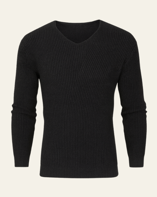Men's Textured V-Neck Waffle Knit Pullover