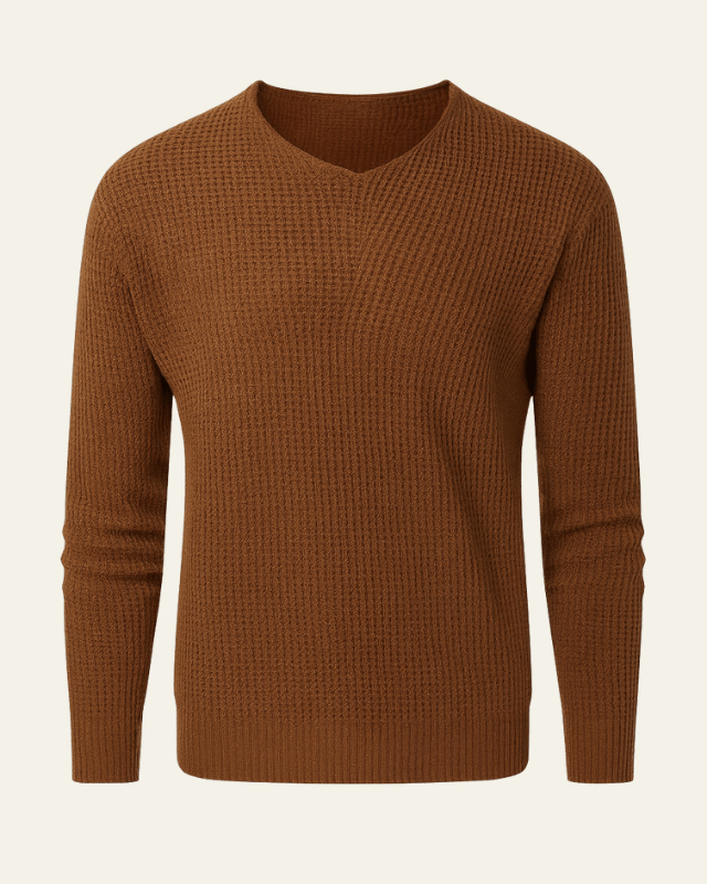Men's Textured V-Neck Waffle Knit Pullover