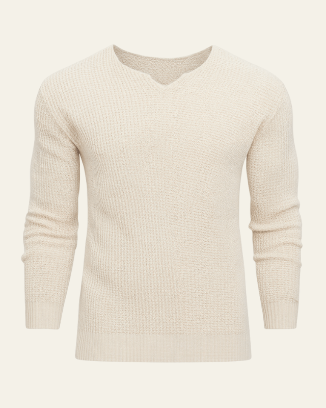 Men's Textured V-Neck Waffle Knit Pullover