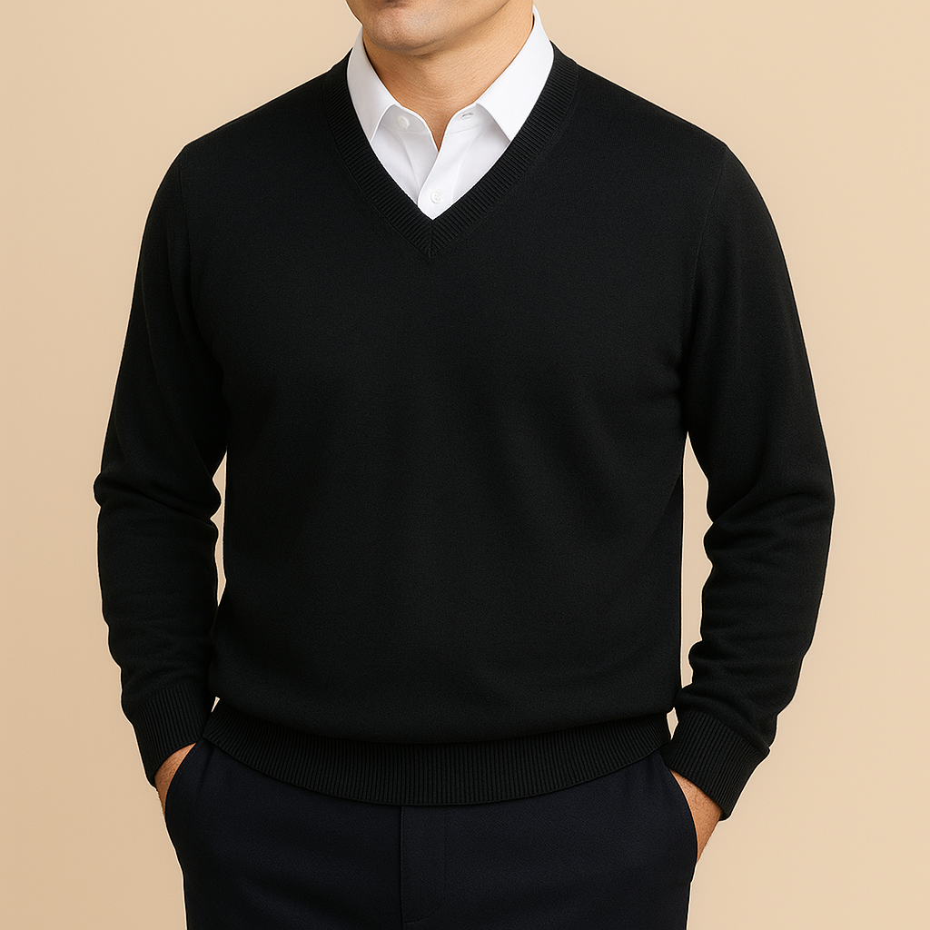 Men's Long Sleeve V-Neck Knit Pullover