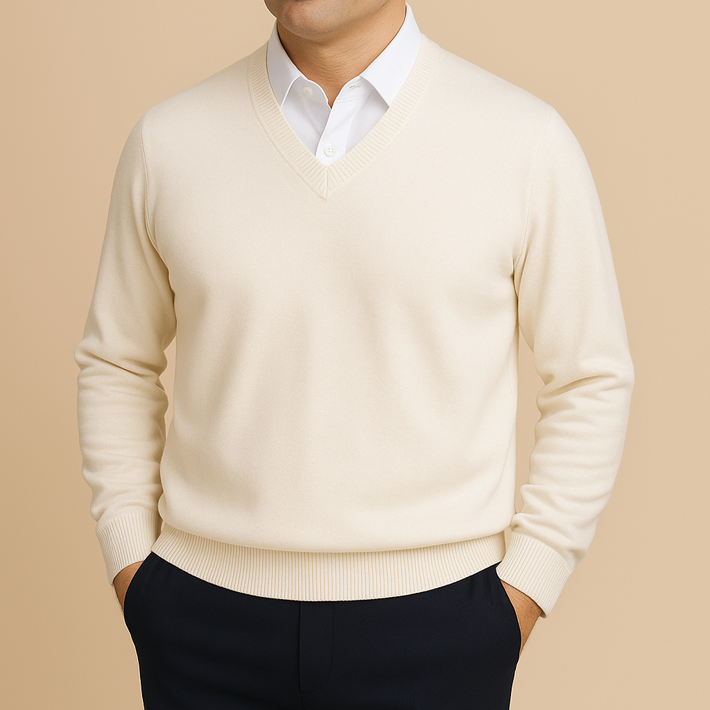 Men's Long Sleeve V-Neck Knit Pullover