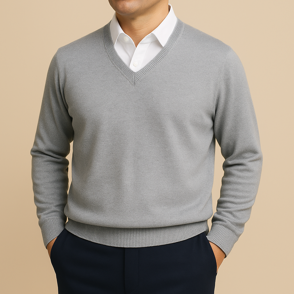 Men's Long Sleeve V-Neck Knit Pullover