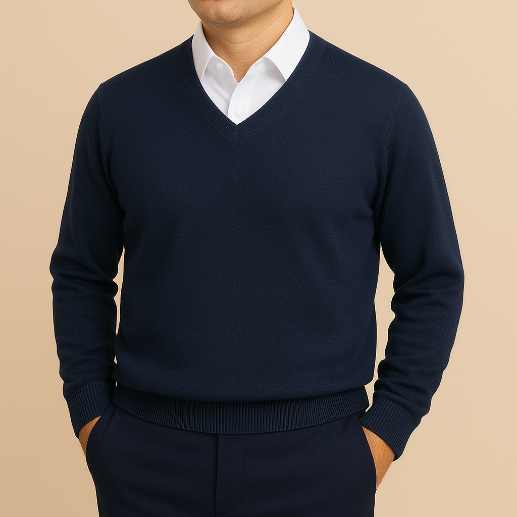 Men's Long Sleeve V-Neck Knit Pullover