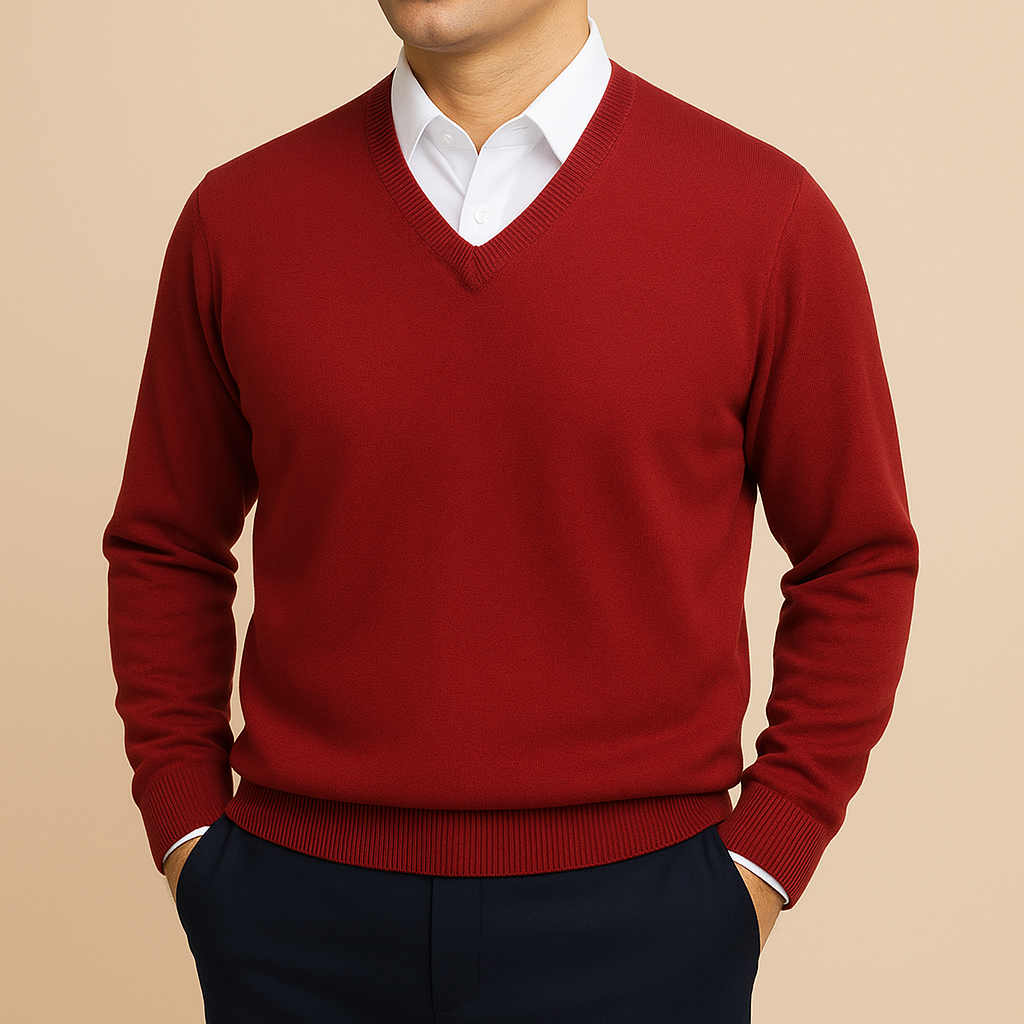 Men's Long Sleeve V-Neck Knit Pullover