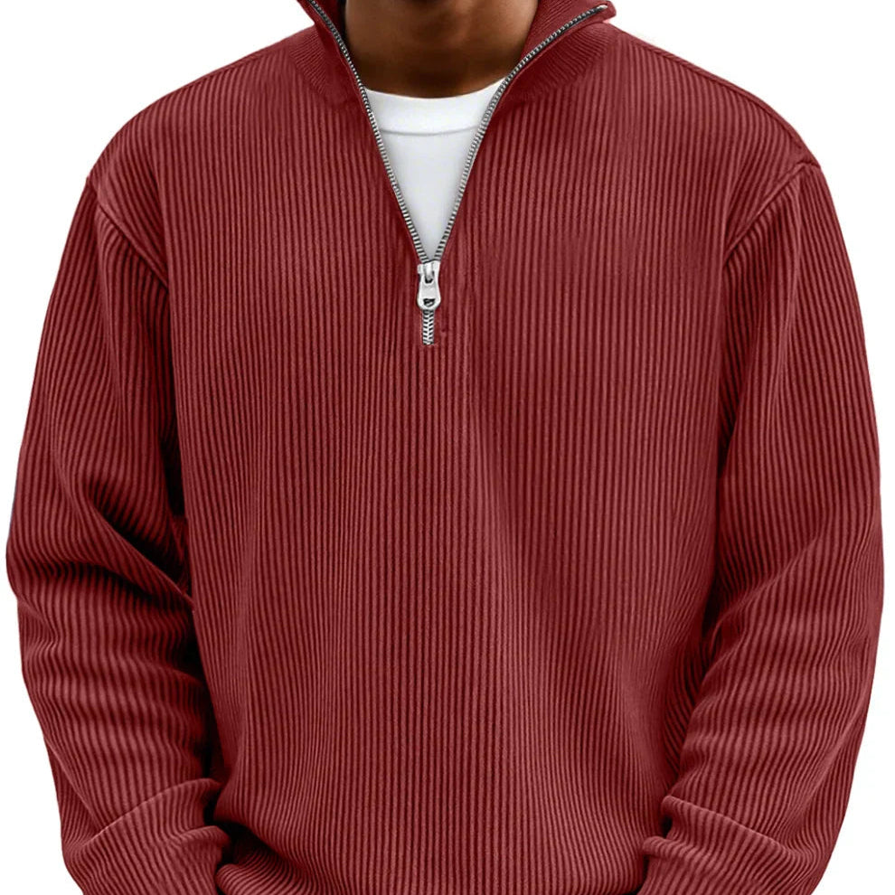 Men's Relaxed Zip Neck Rib Knit Pullover