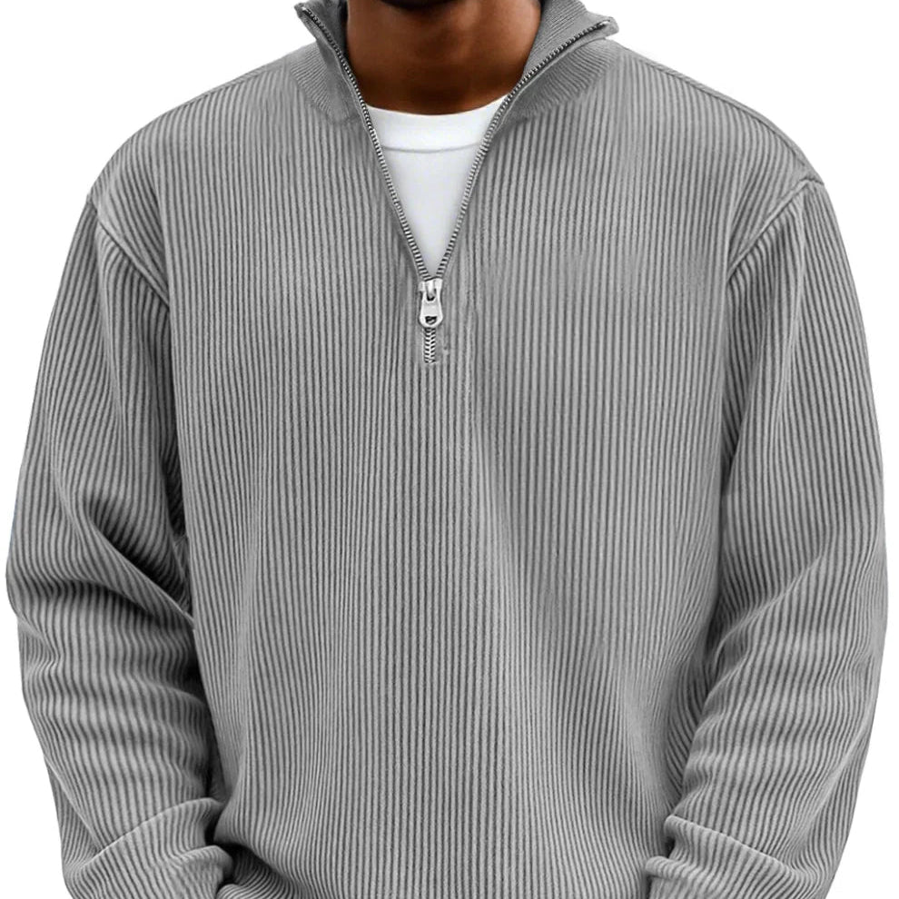 Men's Relaxed Zip Neck Rib Knit Pullover