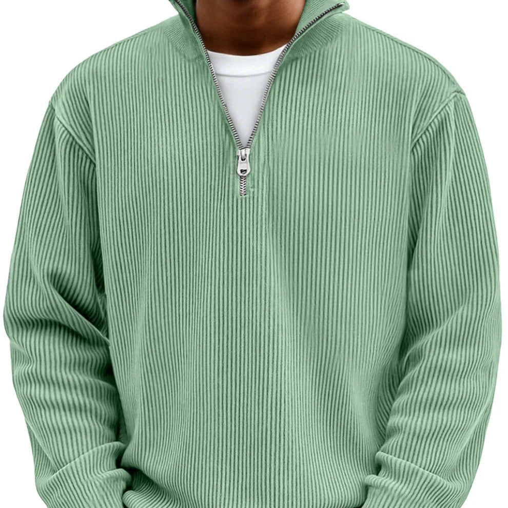 Men's Relaxed Zip Neck Rib Knit Pullover