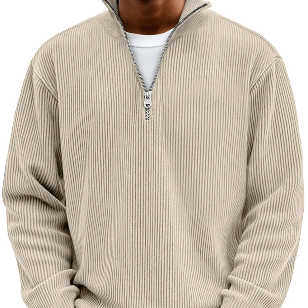 Men's Relaxed Zip Neck Rib Knit Pullover