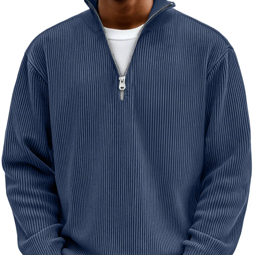 Men's Relaxed Zip Neck Rib Knit Pullover