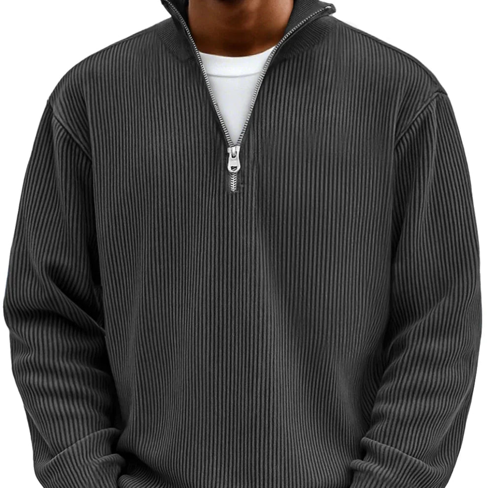 Men's Relaxed Zip Neck Rib Knit Pullover