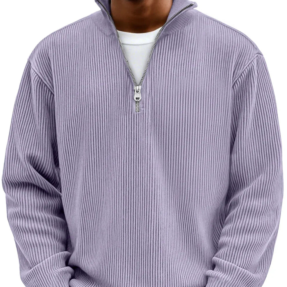 Men's Relaxed Zip Neck Rib Knit Pullover