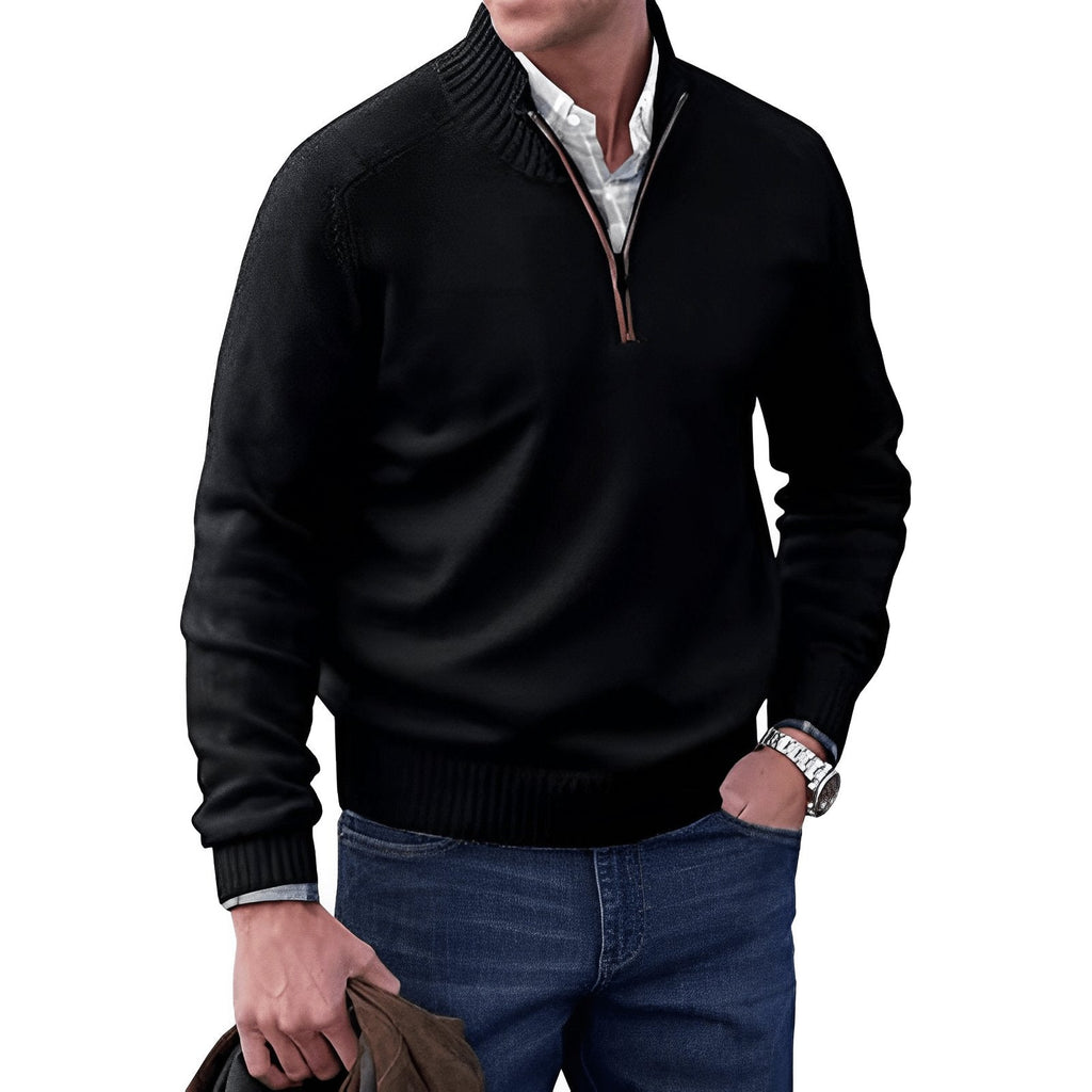 Men's Refined Funnel Neck Half-Zip Knit Pullover