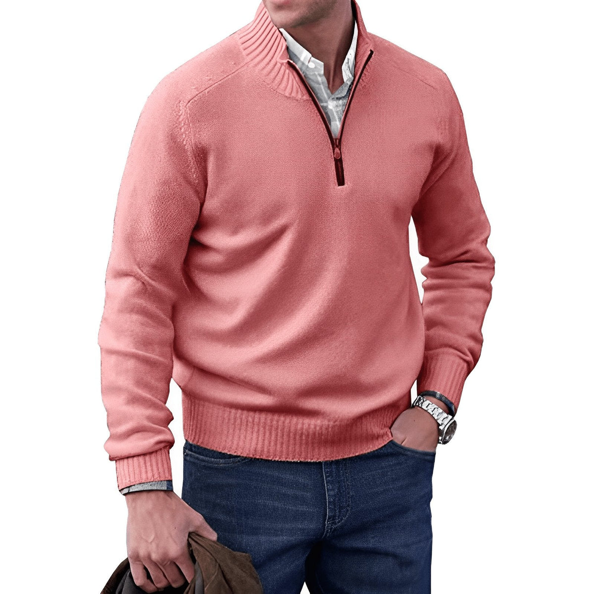 Men's Refined Funnel Neck Half-Zip Knit Pullover