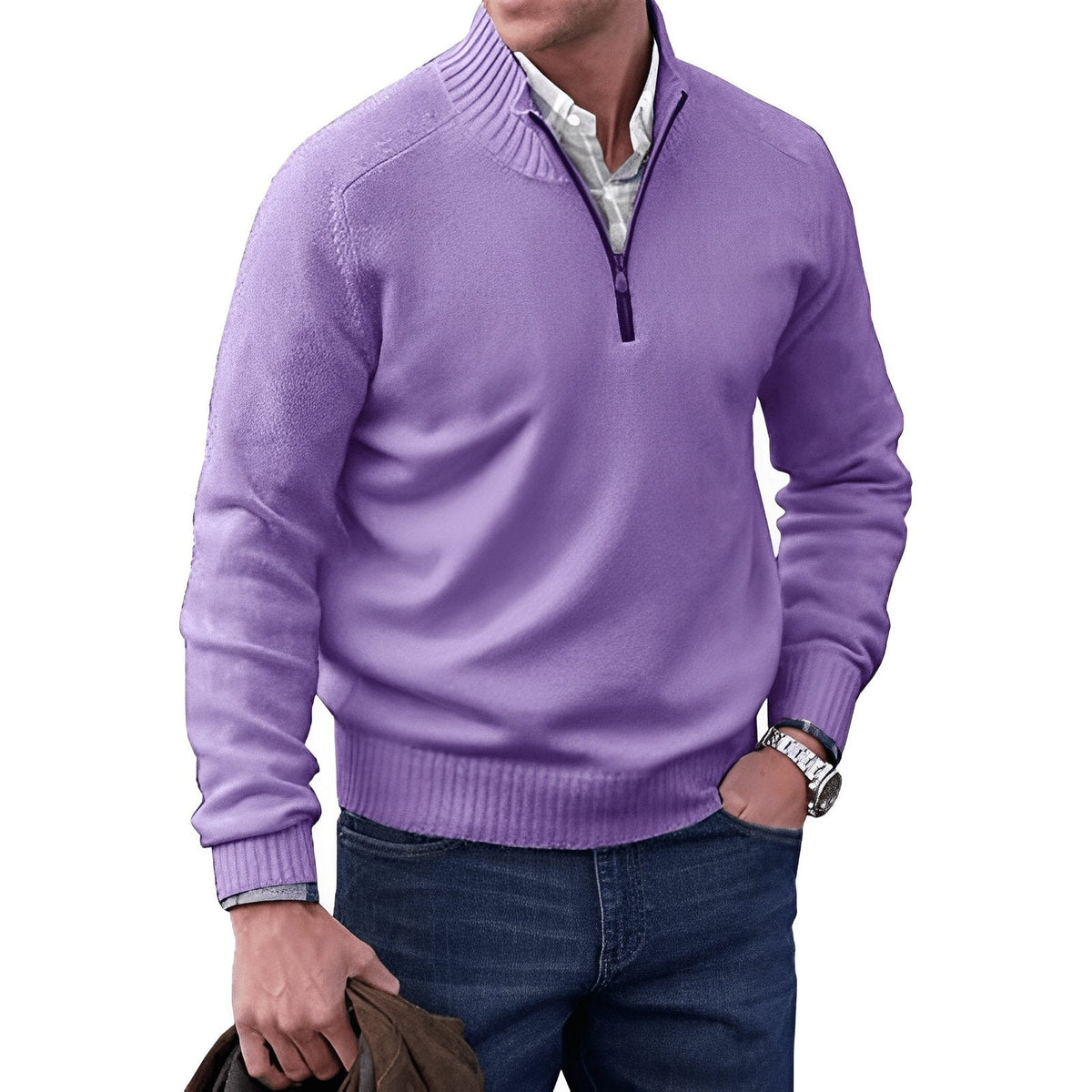 Men's Refined Funnel Neck Half-Zip Knit Pullover