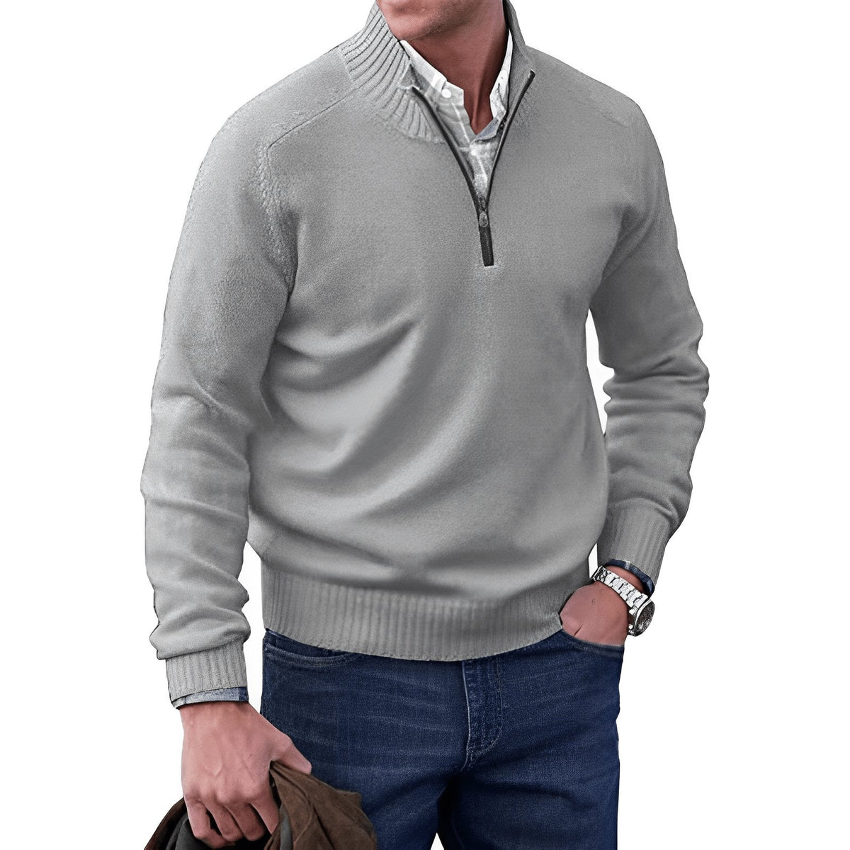 Men's Refined Funnel Neck Half-Zip Knit Pullover