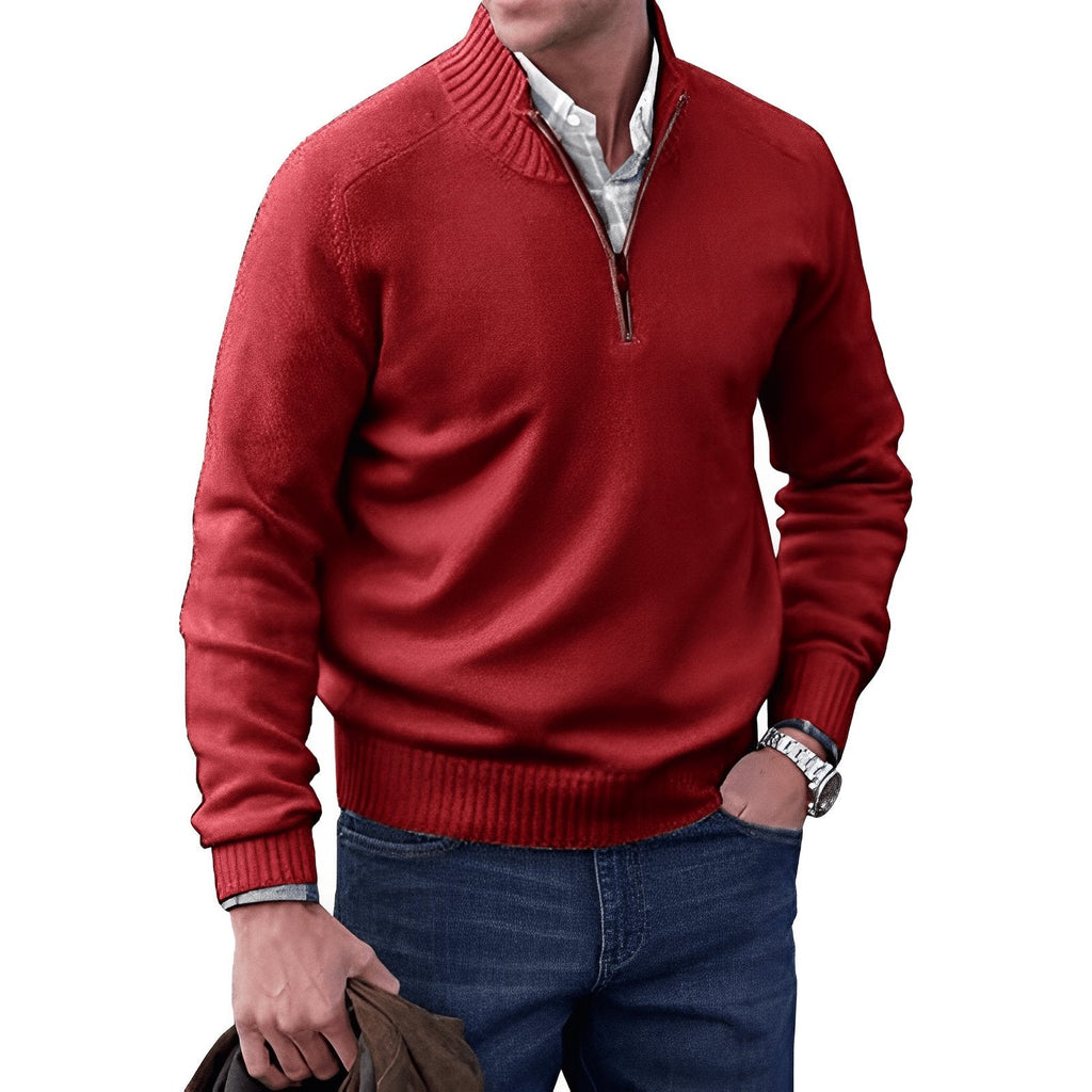 Men's Refined Funnel Neck Half-Zip Knit Pullover