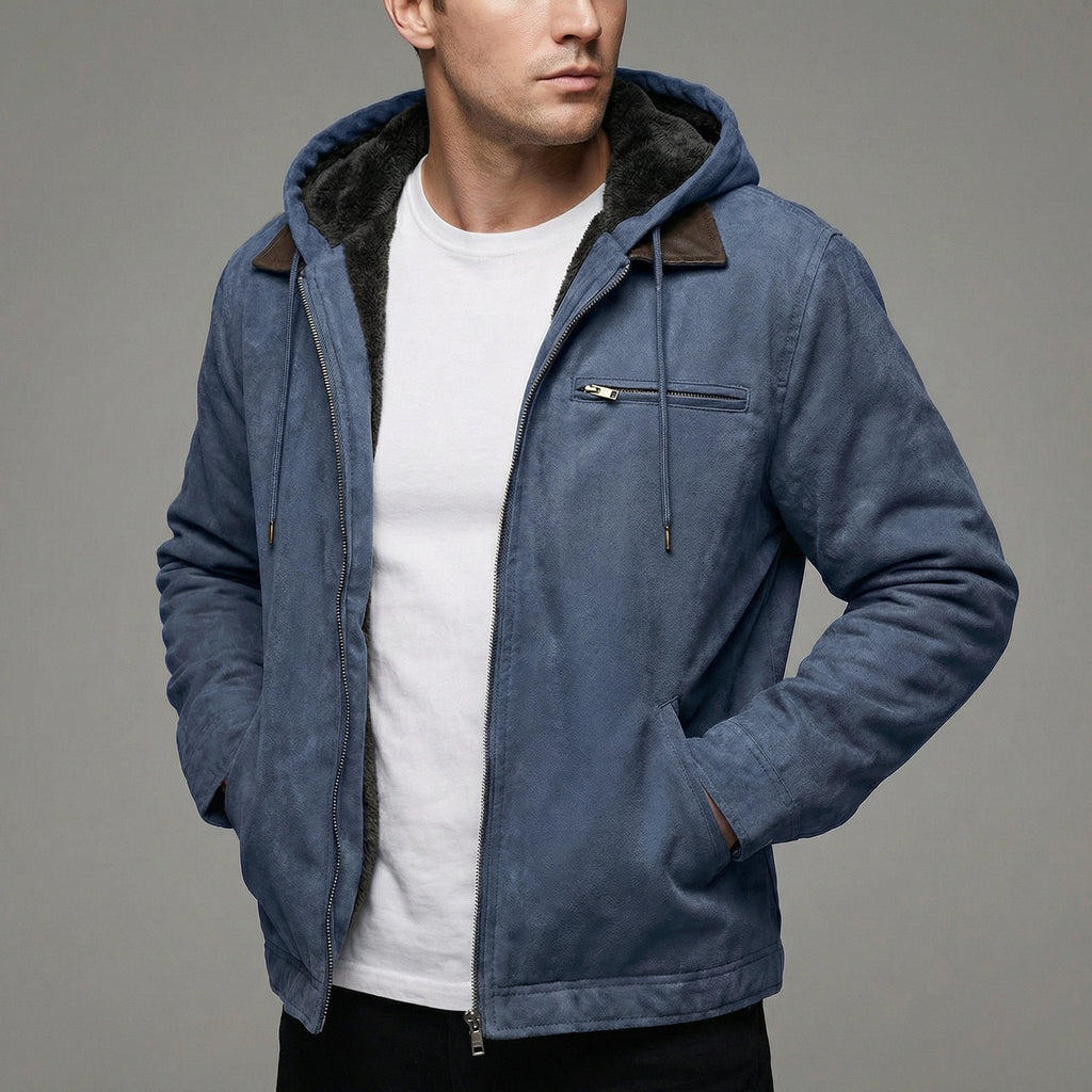 Men's Suede-Effect Fleece-Lined Hooded Jacket