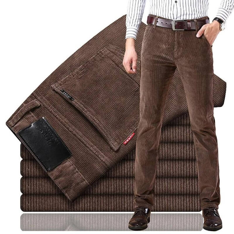 Men's Smart Straight-Fit Cotton Corduroy Trousers