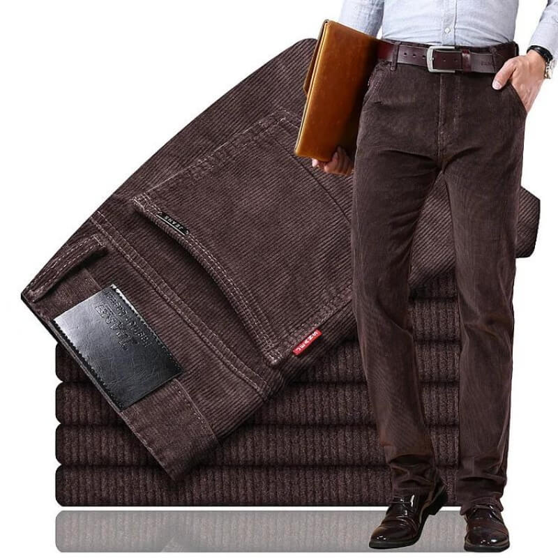 Men's Smart Straight-Fit Cotton Corduroy Trousers