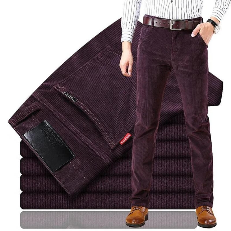 Men's Smart Straight-Fit Cotton Corduroy Trousers