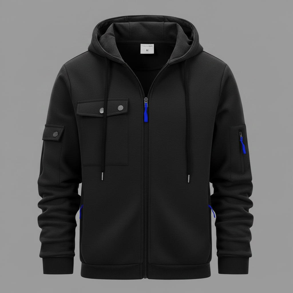 Men's Casual Zip-Up Hooded Utility Jacket