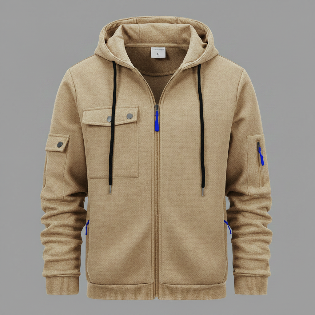Men's Casual Zip-Up Hooded Utility Jacket
