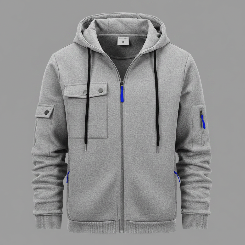 Men's Casual Zip-Up Hooded Utility Jacket