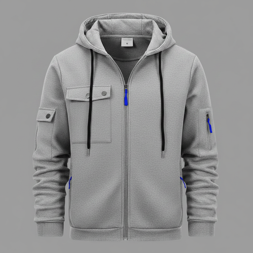 Men's Casual Zip-Up Hooded Utility Jacket