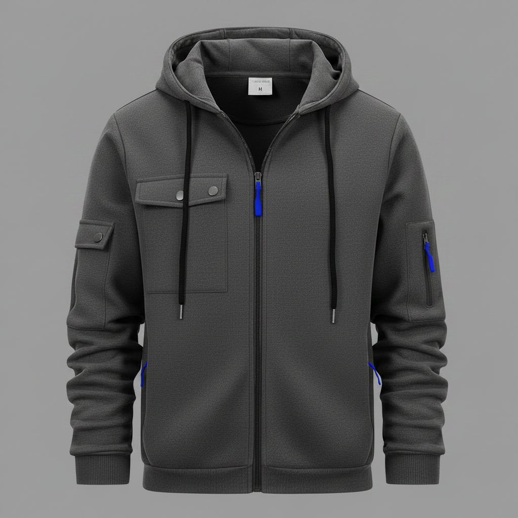 Men's Casual Zip-Up Hooded Utility Jacket