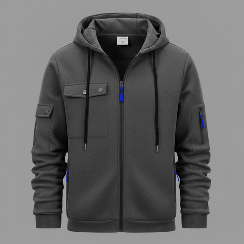 Men's Casual Zip-Up Hooded Utility Jacket
