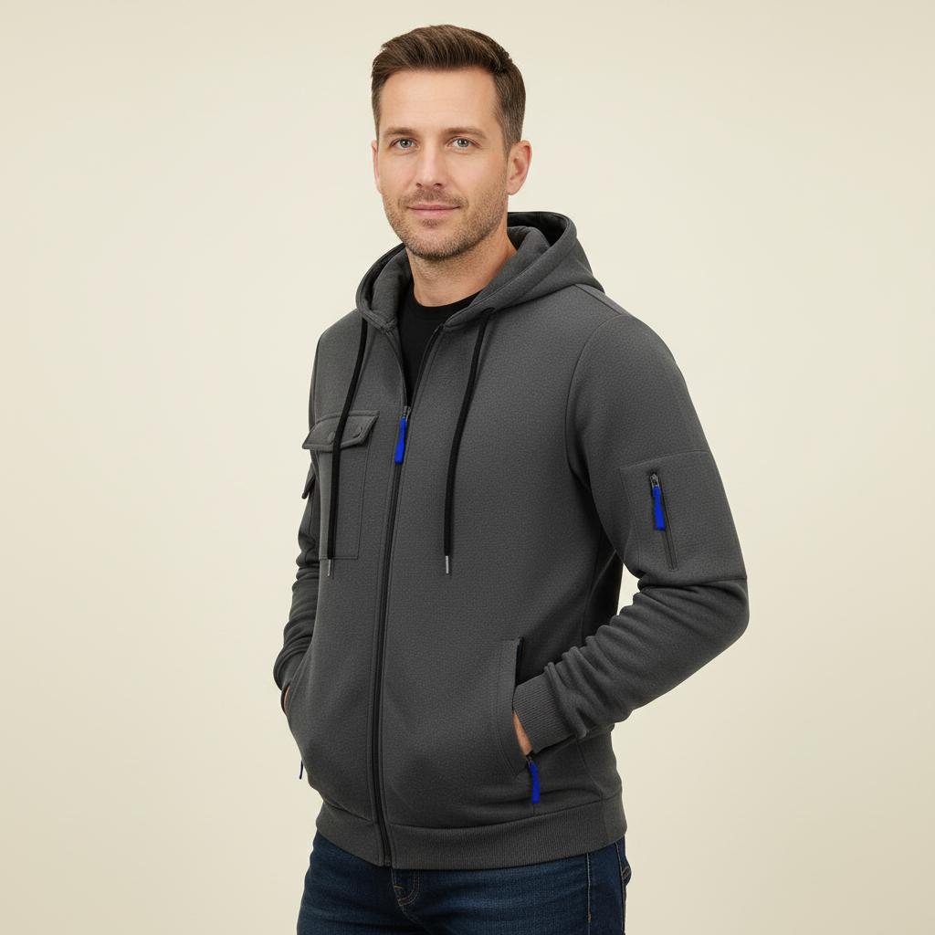 Men's Casual Zip-Up Hooded Utility Jacket
