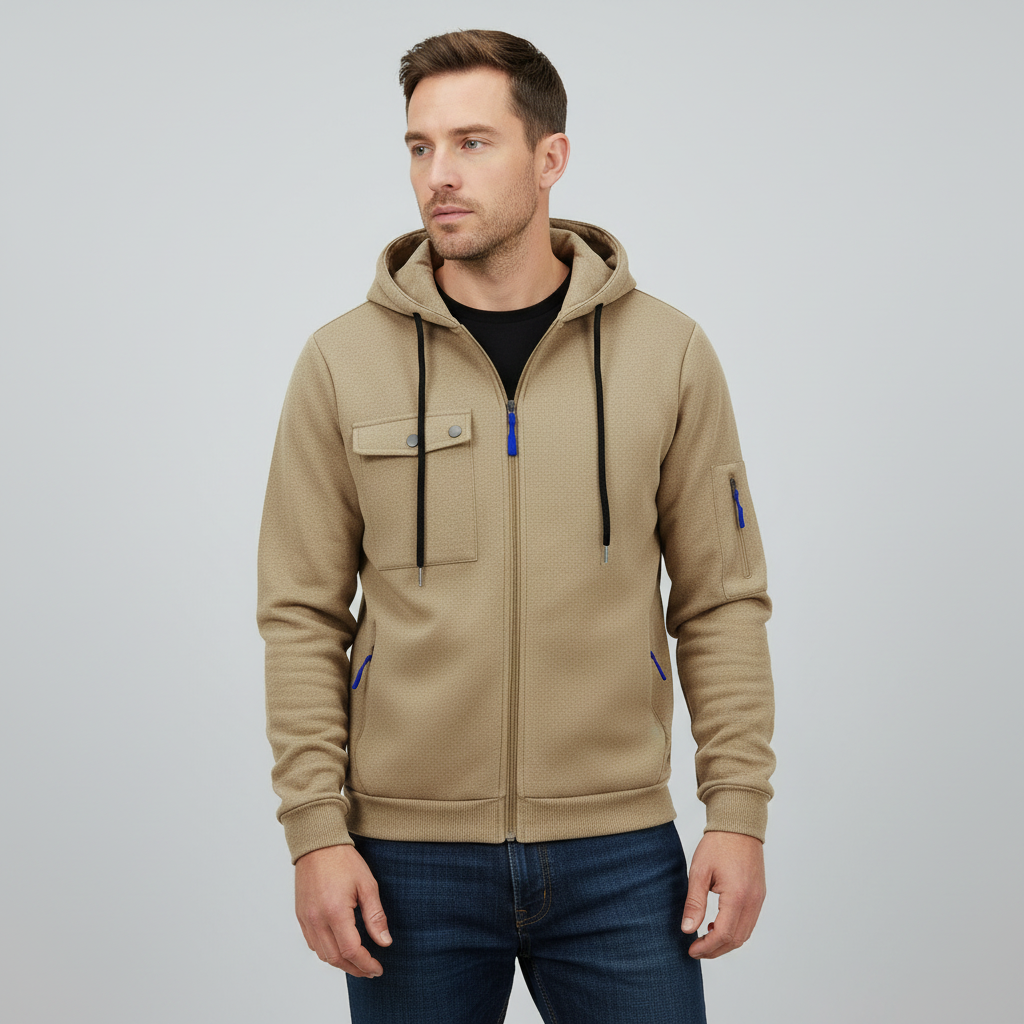Men's Casual Zip-Up Hooded Utility Jacket