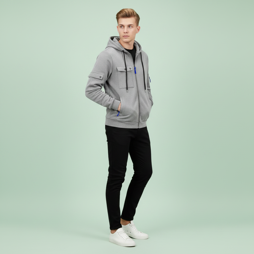 Men's Casual Zip-Up Hooded Utility Jacket