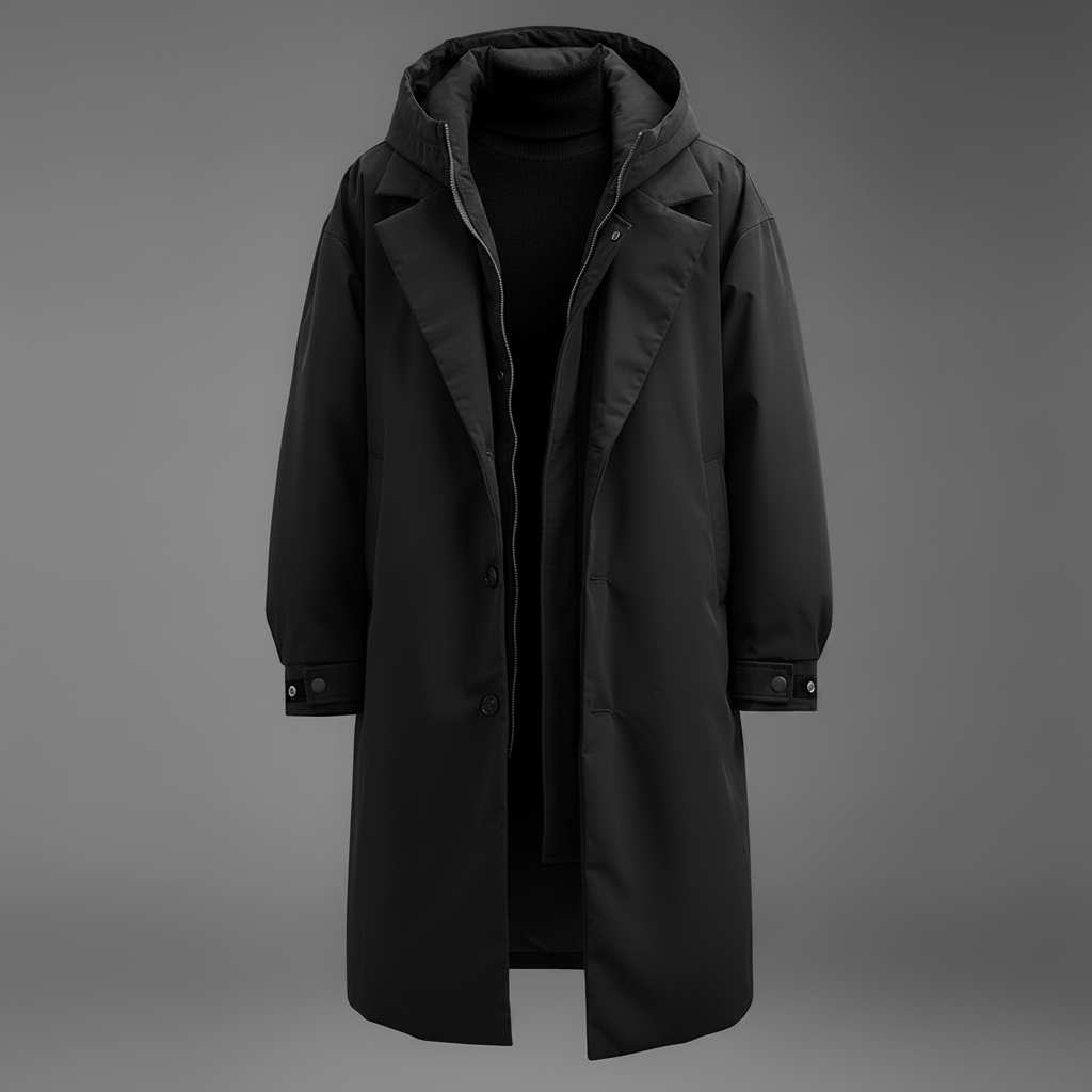 Men's Waterproof Hooded Longline Trench Coat