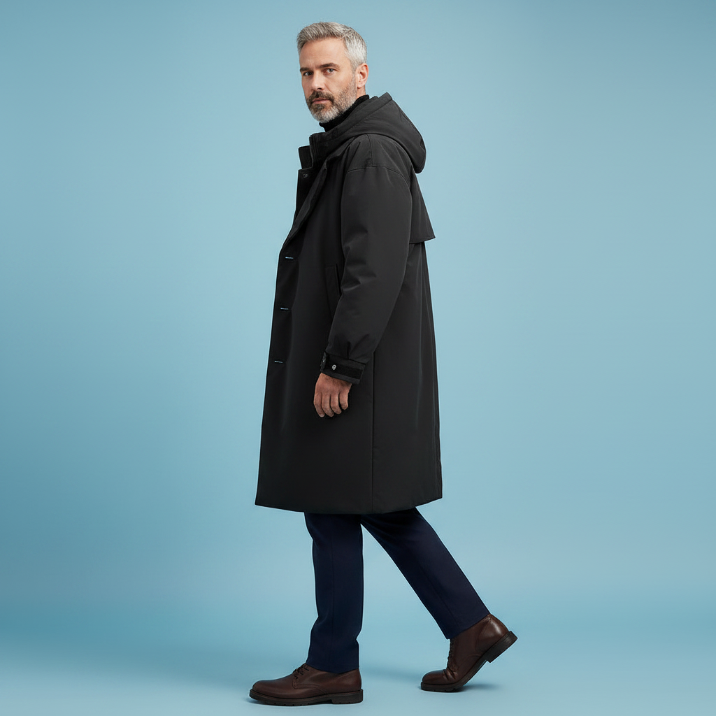 Men's Waterproof Hooded Longline Trench Coat