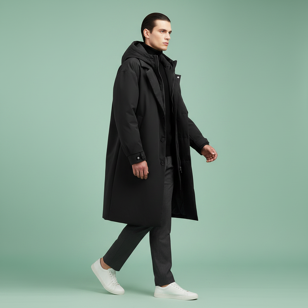 Men's Waterproof Hooded Longline Trench Coat