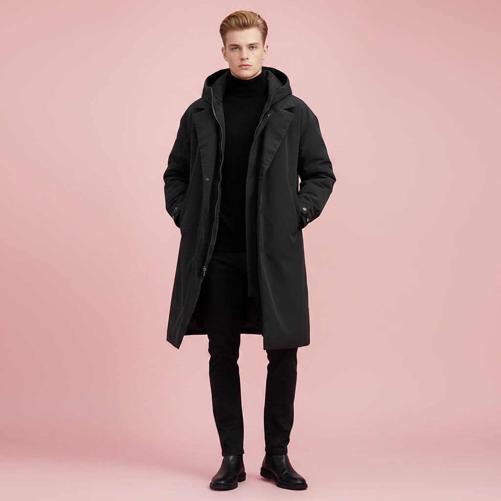 Men's Waterproof Hooded Longline Trench Coat