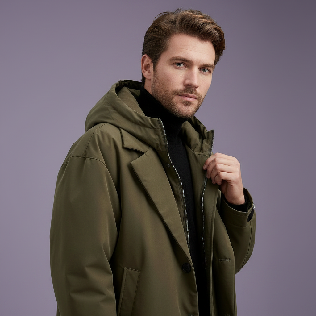 Men's Waterproof Hooded Longline Trench Coat