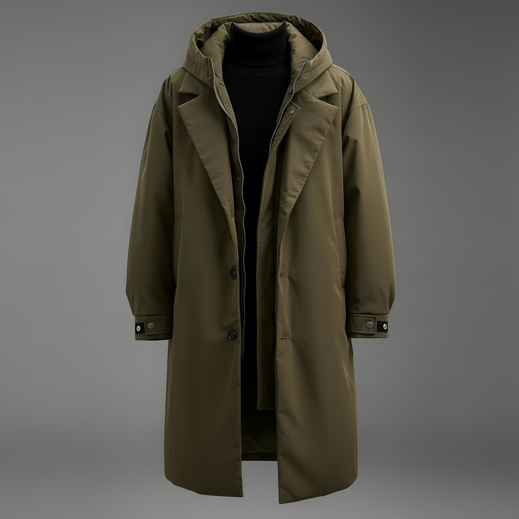 Men's Waterproof Hooded Longline Trench Coat