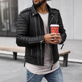 Men's Padded Leather Zip-Up Biker Jacket
