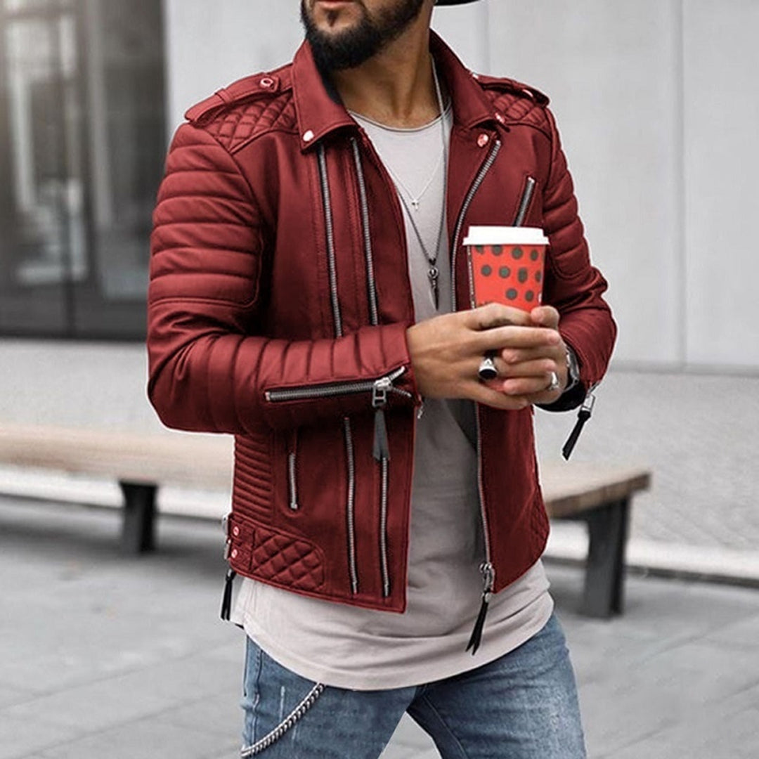 Men's Padded Leather Zip-Up Biker Jacket
