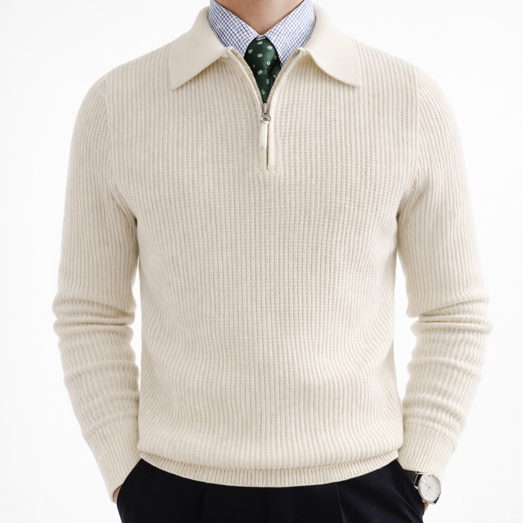 Men's Collared Rib Knit Quarter-Zip Pullover