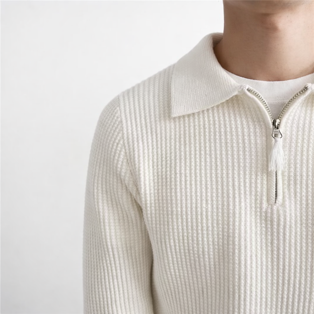 Men's Collared Rib Knit Quarter-Zip Pullover