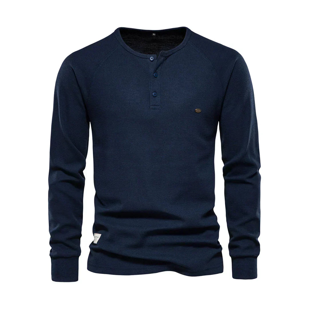 Men's Long Sleeve Buttoned Henley Top