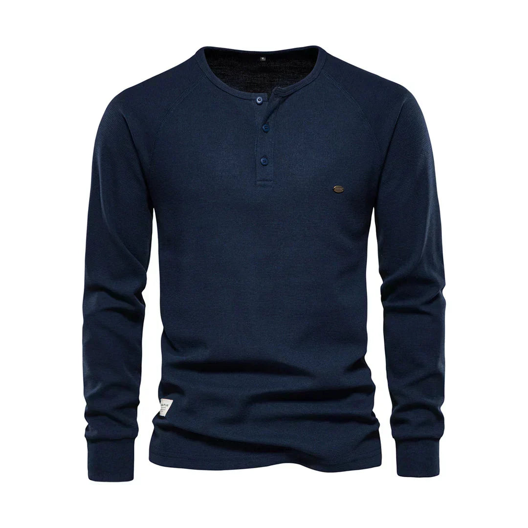 Men's Long Sleeve Buttoned Henley Top