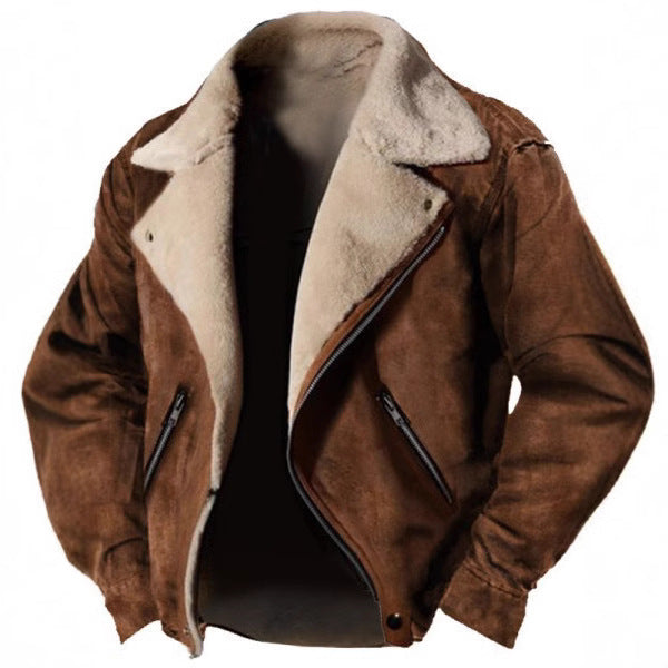 Men's Faux Fur-Lined Suede Biker Jacket