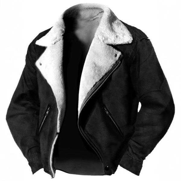 Men's Faux Fur-Lined Suede Biker Jacket